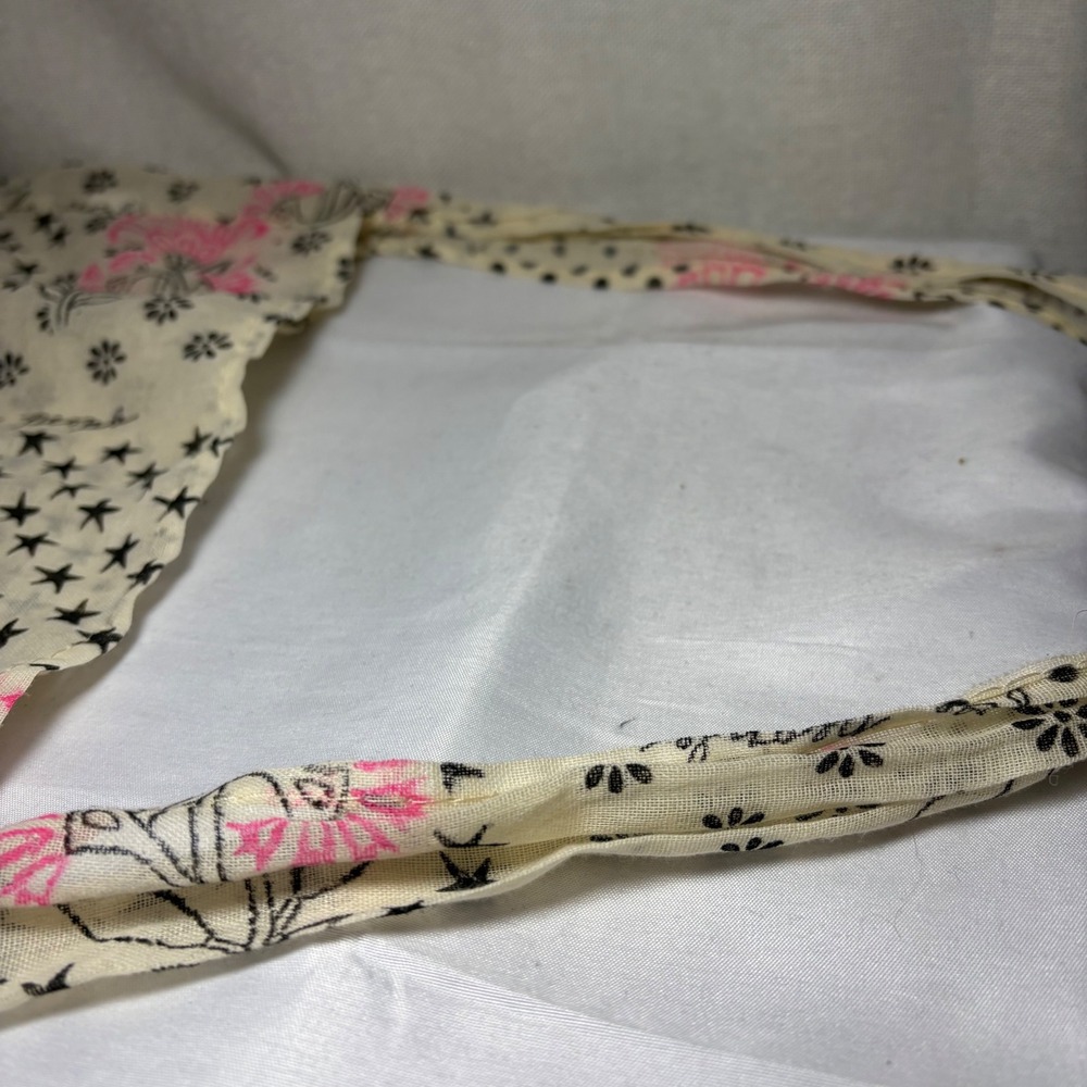 Free People Floral Star Polka Dot Reusable Cotton Tote Bag Cream Pink Black - Picture 4 of 6